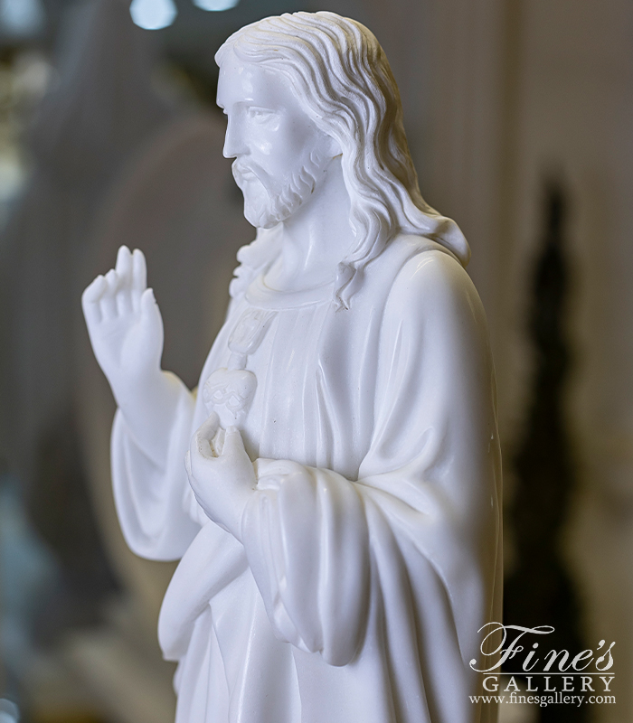 Marble Statues  - Sacred Heart Of Jesus Marble Statue At 24 Inches Tall - MS-1406